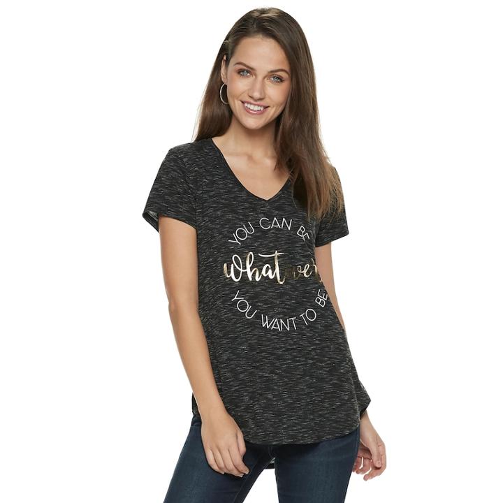 Women's Apt. 9&reg; Graphic V-neck Tee, Size: Xs, Black