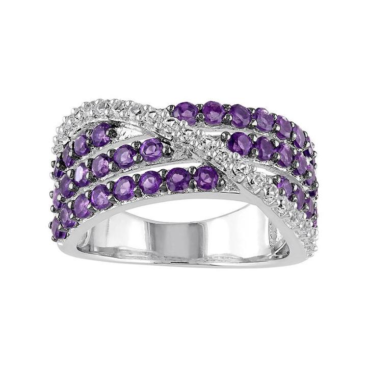 African Amethyst & Lab-created White Sapphire Sterling Silver Multirow Ring, Women's, Size: 8, Purple