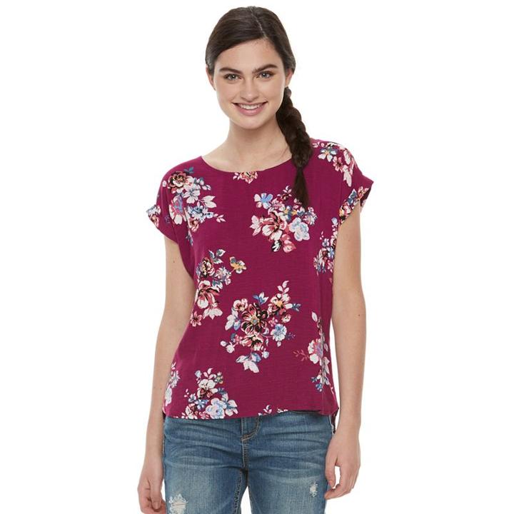Juniors' Pink Republic Print High-low Top, Teens, Size: Small, Red Other