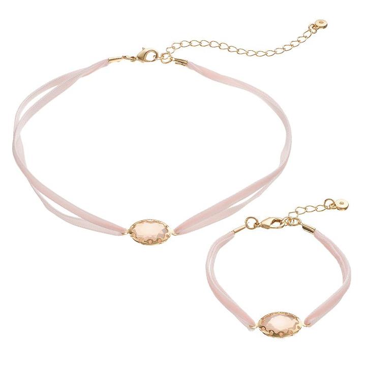 Lc Lauren Conrad Pink Oval Velvet Choker Necklace & Bracelet Set, Women's