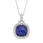 Siri Usa By Tjm Lapis Lazuli And Crystal Doublet, And Cubic Zirconia Sterling Silver Cushion Halo Pendant Necklace, Women's, Size: 18, Blue