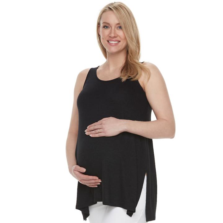 Maternity A:glow Shark-bite Hem Tank, Women's, Size: L-mat, Black