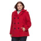 Plus Size D.e.t.a.i.l.s Faux-wool Double Breasted Peacoat, Women's, Size: 3xl, Med Red