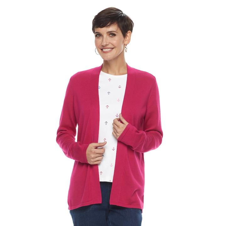 Women's Croft & Barrow&reg; Essential Open Front Cardigan, Size: Large, Dark Pink