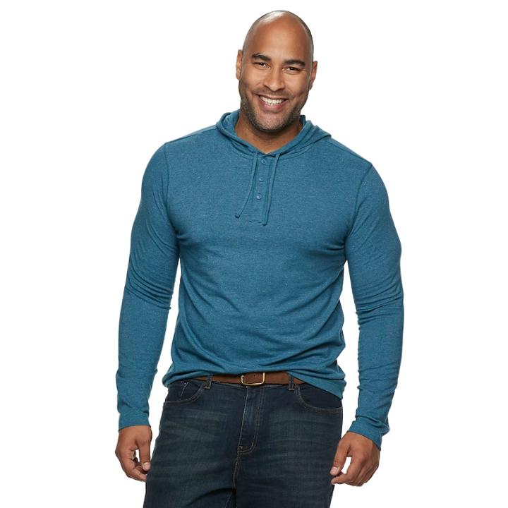 Big & Tall Sonoma Goods For Life&trade; Modern-fit Supersoft Henley Hoodie, Men's, Size: L Tall, Dark Blue