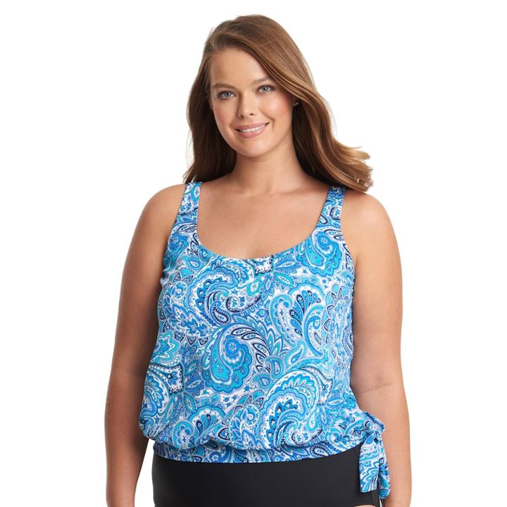 Plus Size Upstream Blouson Tankini Top, Women's, Size: 22 W, Blue