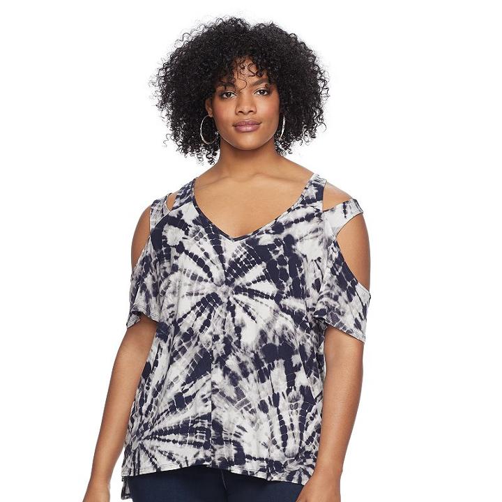 Plus Size Rock & Republic&reg; Strappy Cold-shoulder Tee, Women's, Size: 0x, Blue