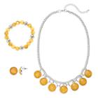 Yellow Stone Necklace, Beaded Stretch Bracelet & Drop Earring Set, Women's, Med Yellow