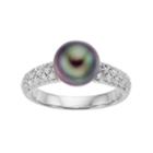 14k White Gold Tahitian Cultured Pearl & 1/3 Carat T.w. Diamond Ring, Women's, Size: 6, Black