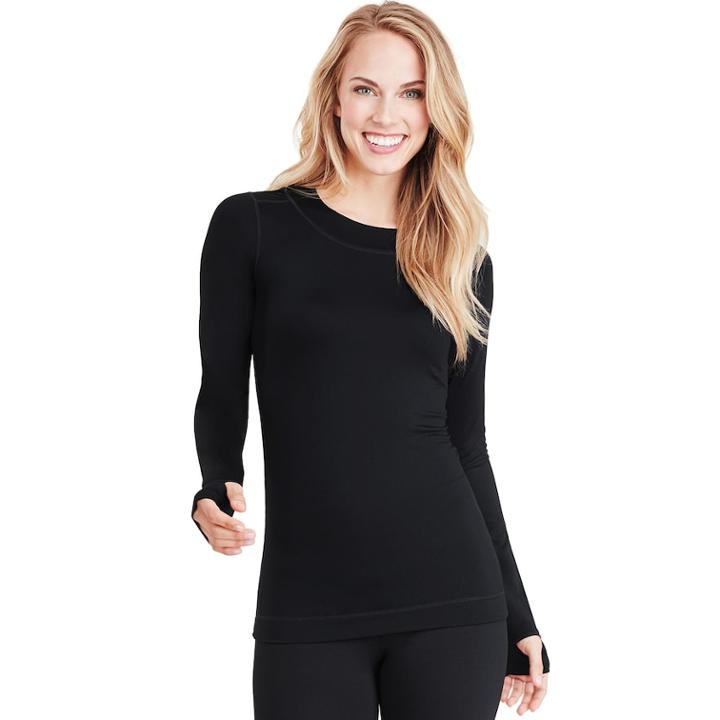 Women's Cuddl Duds Flexfit Crewneck Top, Size: Xl, Black