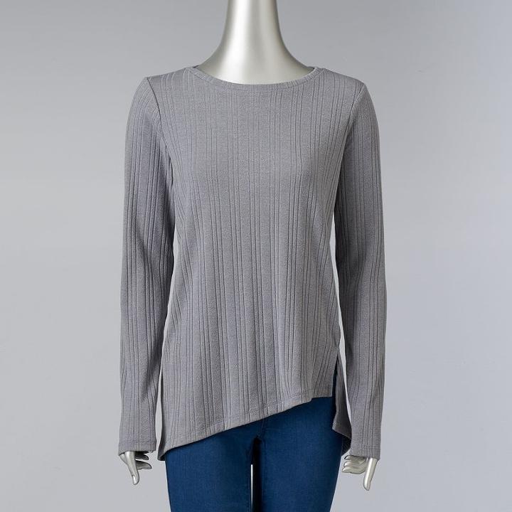 Petite Simply Vera Vera Wang Ribbed Asymmetrical Top, Women's, Size: Xl Petite, Med Purple
