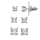 Primrose Sterling Silver Cubic Zirconia Square Stud Earring Set, Women's, Grey