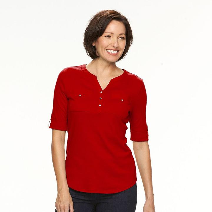 Women's Croft & Barrow&reg; Solid Button-tab Top, Size: Large, Med Red