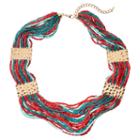 Seed Bead Hammered Plate Multi Strand Chunky Necklace, Women's, Multicolor