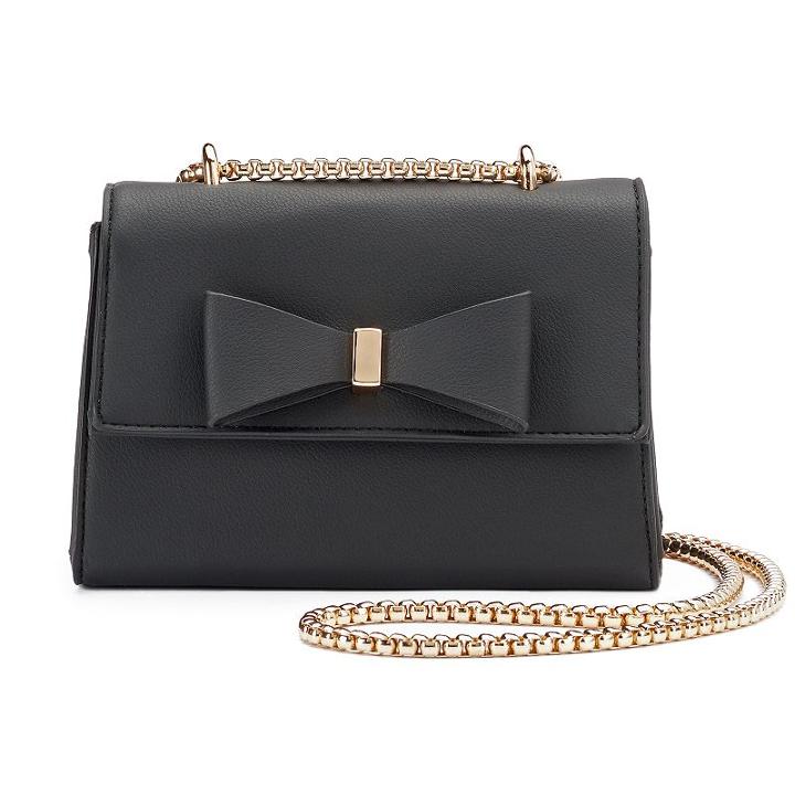 Kiss Me Couture Bow Chain Crossbody Bag, Women's, Black