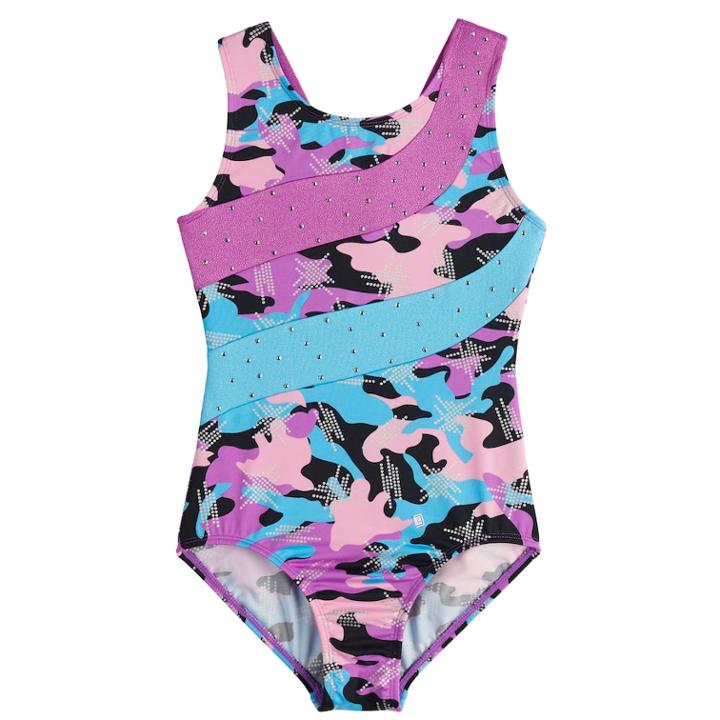 Girls 4-14 Jacques Moret Shiny Camo Dance Leotard, Size: Large, Brown Over