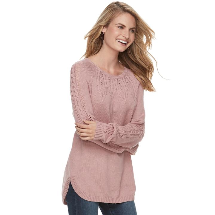 Women's Sonoma Goods For Life&trade; Cable Knit Sweater, Size: Xxl, Dark Pink