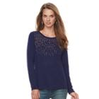 Petite Apt. 9&reg; Embellished Scoopneck Sweater, Women's, Size: Xs Petite, Drk Purple