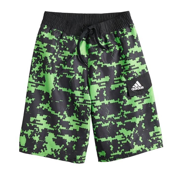 Boys 8-20 Adidas Camo Grid Swim Trunks, Size: Medium, Green