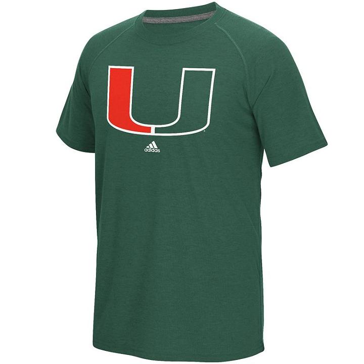 Men's Adidas Miami Hurricanes White Noise Bar Tee, Size: Medium, Green