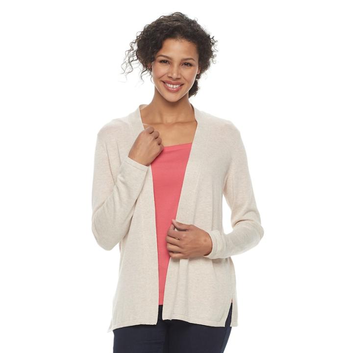 Women's Croft & Barrow&reg; Essential Open Front Cardigan, Size: Large, Lt Beige