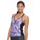Women's Free Country Printed T-back Tankini Top, Size: Xl, Purple Oth