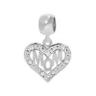 Individuality Beads Sterling Silver Crystal Openwork Mom Heart Charm, Women's, White