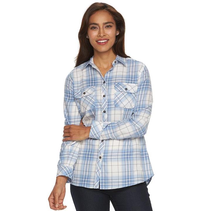 Women's Croft & Barrow&reg; Plaid Flannel Shirt, Size: Xl, Blue (navy)