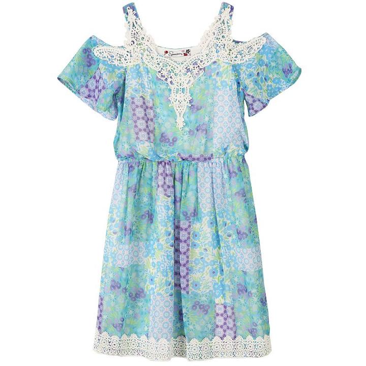 Girls 7-16 Speechless Printed Cold Shoulder Crochet Border Dress, Girl's, Size: 7, Green Oth