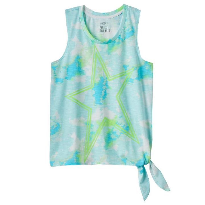 Girls Plus Size So&reg; Side Tie Graphic Tank Top, Size: 18 1/2, Turquoise/blue (turq/aqua)