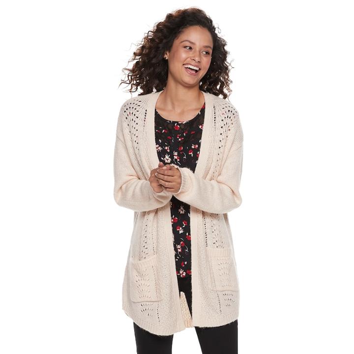 Juniors' Candie's&reg; Pointelle Cardigan, Teens, Size: Xl, Brt Pink