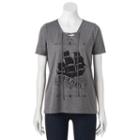 Disney's Pirates Of The Caribbean: Dead Men Tell No Tales Juniors' Lace-up Graphic Tee, Size: Xs, Grey (charcoal)