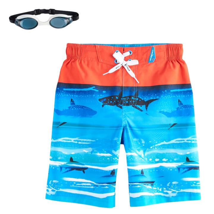 Boys 4-7 Zeroxposur Sharks & Reef Swim Trunks With Goggles, Size: Small, Med Orange