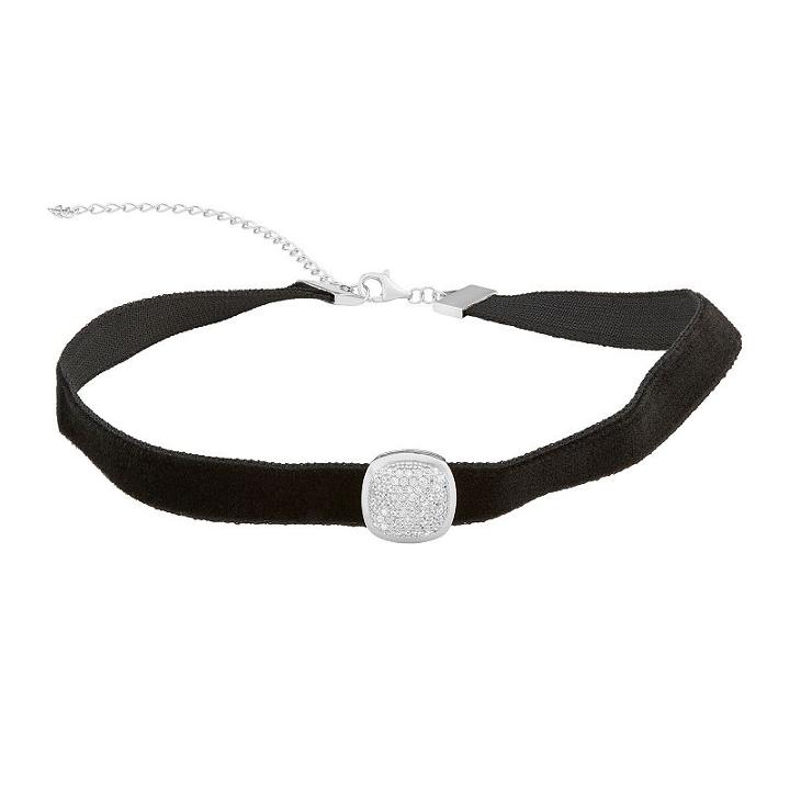 Sterling Silver Cubic Zirconia Square Velvet Choker Necklace, Women's, Size: 13, White