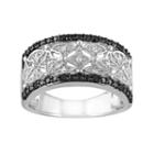 1/8 Carat T.w. Black & White Diamond Sterling Silver Openwork Ring, Women's, Size: 7