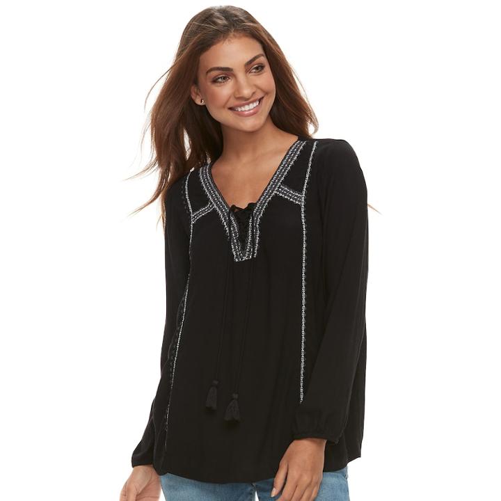 Petite Sonoma Goods For Life&trade; Lace-up Gauze Peasant Top, Women's, Size: Xl Petite, Black
