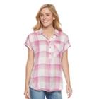Women's Sonoma Goods For Life&trade; Plaid Dolman Top, Size: Small, Brt Pink