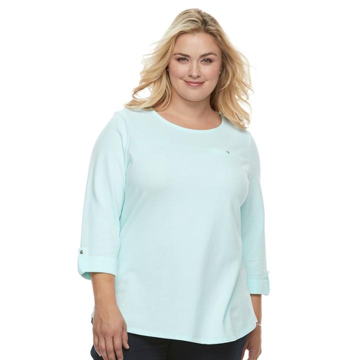 Plus Size Croft & Barrow&reg; Button-accent Pique Top, Women's, Size: 3xl, Turquoise/blue (turq/aqua)