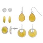 Yellow Oval Cabochon, Cutout Disc & Teardrop Earring Set, Women's
