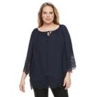 Plus Size Ab Studio Laser-cut Peasant Top, Women's, Size: 2xl, Blue (navy)