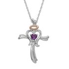 Miracles Amethyst 14k Rose Gold Over Silver And Sterling Silver Heart, Angel And Cross Pendant Necklace, Women's, Purple