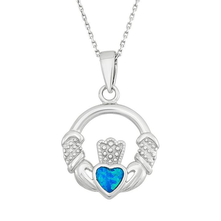 Lab-created Blue Opal Sterling Silver Claddagh Pendant Necklace, Women's, Size: 18