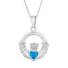 Lab-created Blue Opal Sterling Silver Claddagh Pendant Necklace, Women's, Size: 18