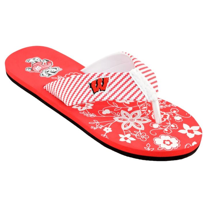 Women's Wisconsin Badgers Floral Flip Flop Sandals, Size: Small, Multi