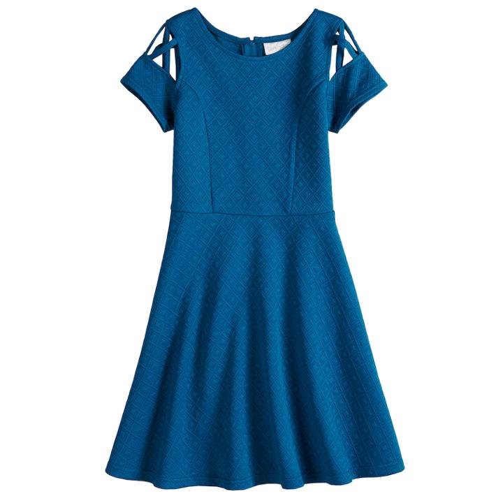 Girls 7-16 Lavender Lattice Cap Sleeve Skater Dress, Size: 14, Turquoise/blue (turq/aqua)