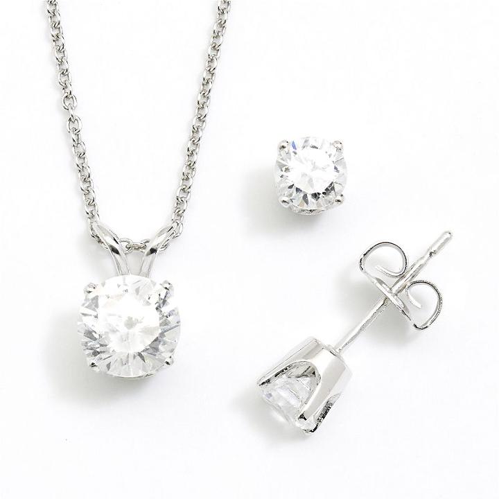 Diamonluxe Sterling Silver 1.95-ct. T.w. Simulated Diamond Pendant And Stud Earring Set, Women's, White