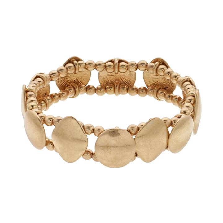 Round Bead & Disc Stretch Bracelet, Women's, Gold