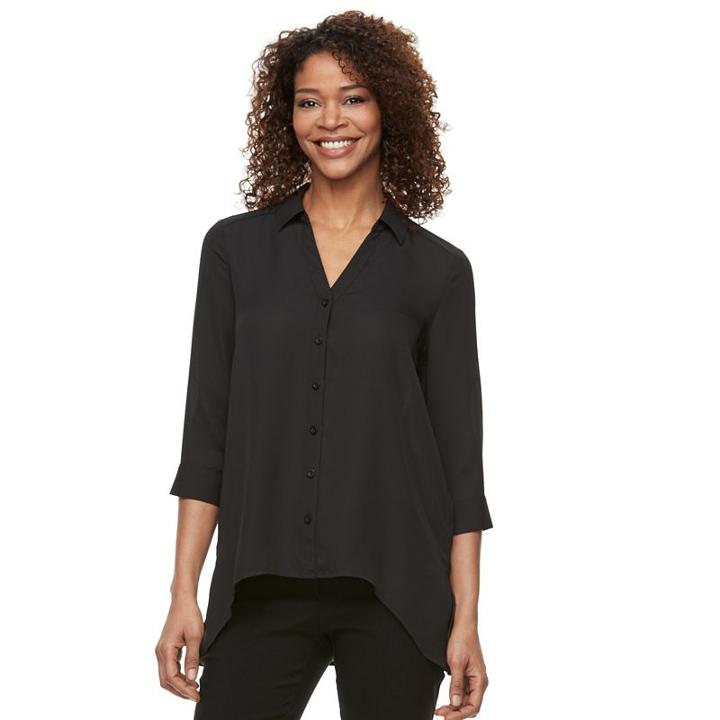 Women's Dana Buchman High-low Chiffon Shirt, Size: Xl, Black
