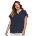 Plus Size Croft & Barrow&reg; Crepe Popover Top, Women's, Size: 3xl, Blue