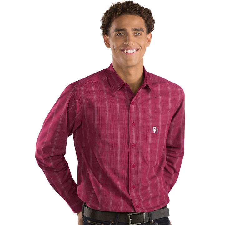 Men's Antigua Oklahoma Sooners Plaid Pattern Button-down Shirt, Size: Xl, Red